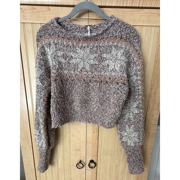 Free People Snowflake Cropped In Gingerbread Combo Pullover Sweater Size XS Soft - Picture 2 of 5
